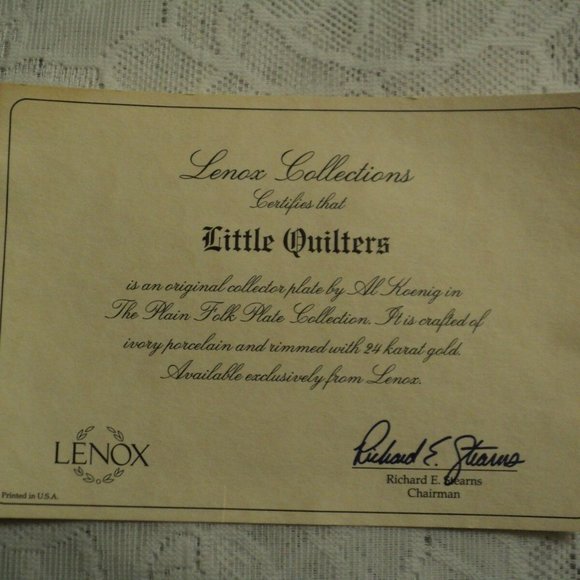 NEW Lenox LITTLE QUILTERS Plate by Al Koenig 1994 The Plain Folk Amish Mennonite - Picture 3 of 3